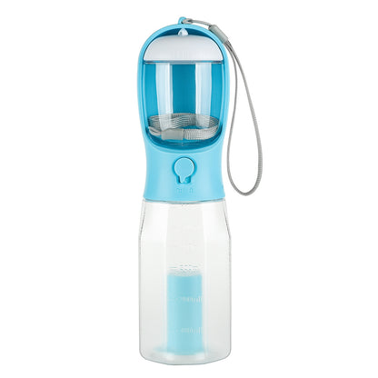 Portable Cat Dog Water Bottle Food Feeder Drinker Poop Dispenser 3 In 1