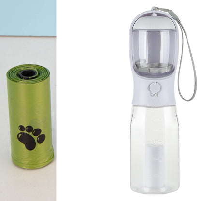 Portable Cat Dog Water Bottle Food Feeder Drinker Poop Dispenser 3 In 1