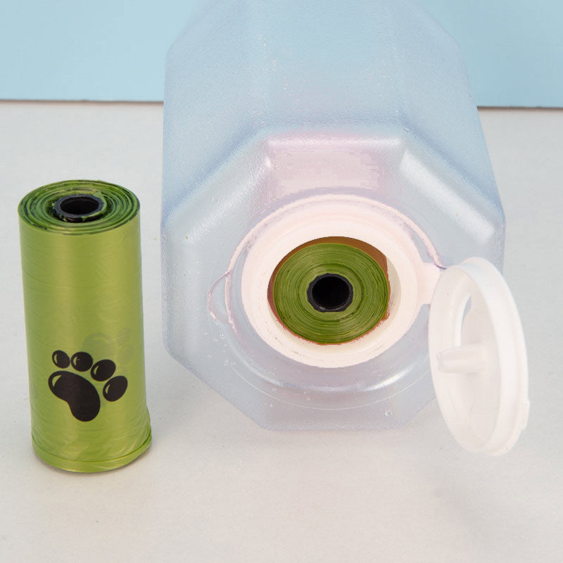 Portable Cat Dog Water Bottle Food Feeder Drinker Poop Dispenser 3 In 1