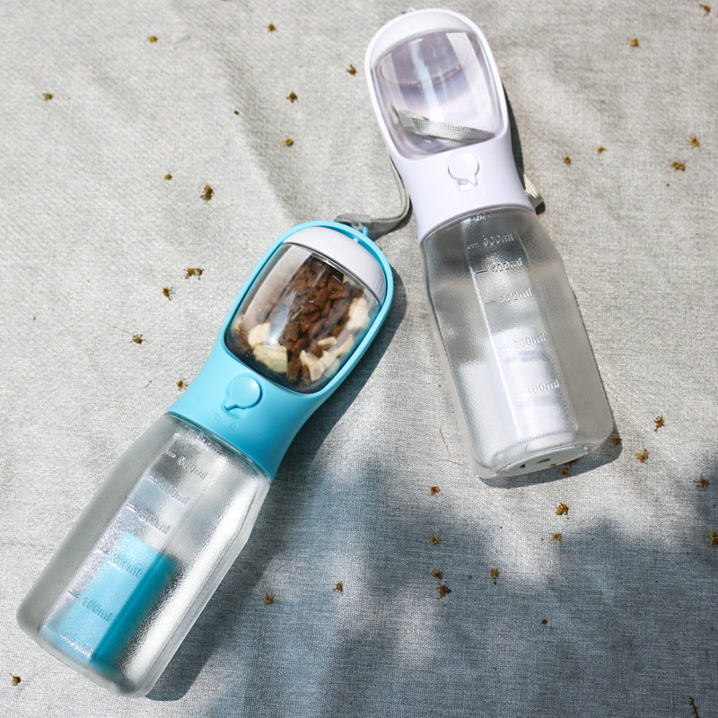Portable Cat Dog Water Bottle Food Feeder Drinker Poop Dispenser 3 In 1