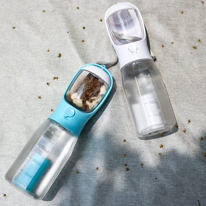 Portable Cat Dog Water Bottle Food Feeder Drinker Poop Dispenser 3 In 1